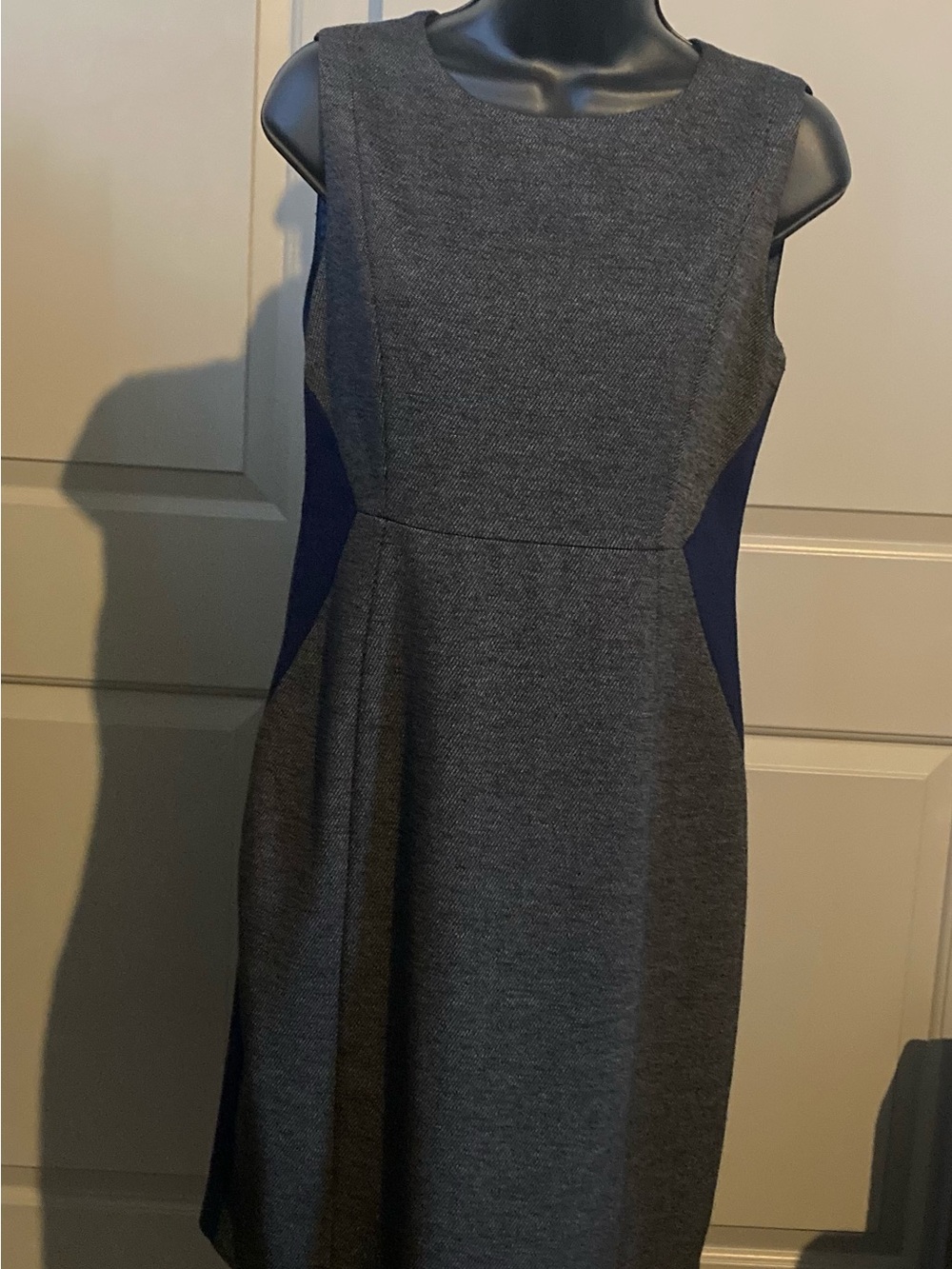 Tahari Gray Dress with Navy Side Panels